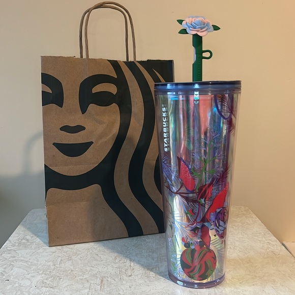 NEW Starbucks Rose Silicon Straw Topper Winter 2023 Floral Tumbler - Picture 8 of 8